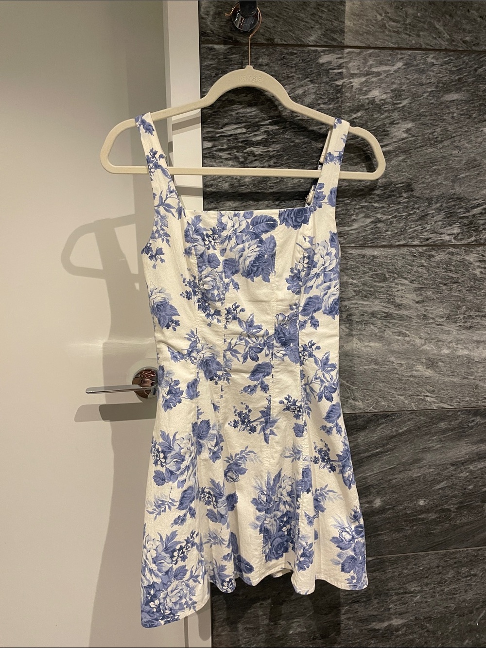 Abercrombie White & Blue Floral Square-Neck Dress